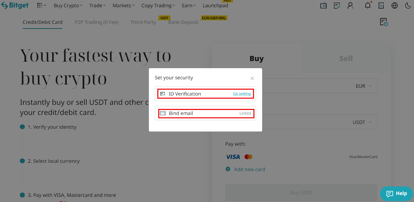 在 Bitget 上用信用卡购买 USDT image 1